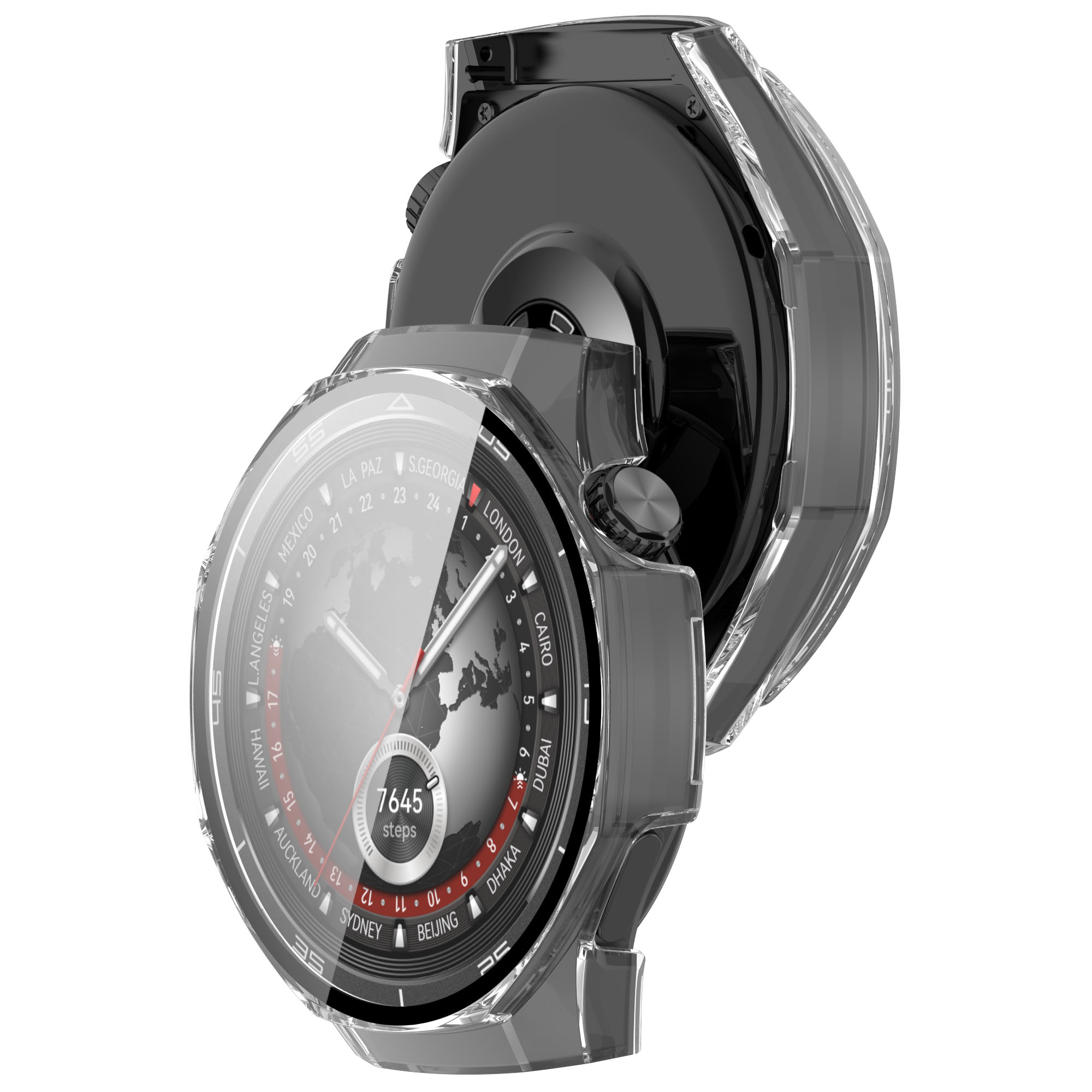 Etui ze szkłem do zegarka Bizon Case Watch Adamo do Huawei Watch GT 5 Pro 46 mm, srebrne matowe